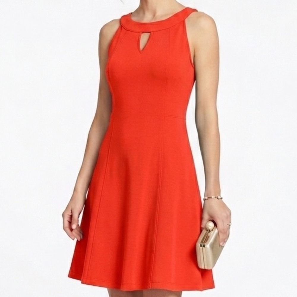 New York & Company Red Sleeveless Keyhole Fit and Flare Cotton Dress Small